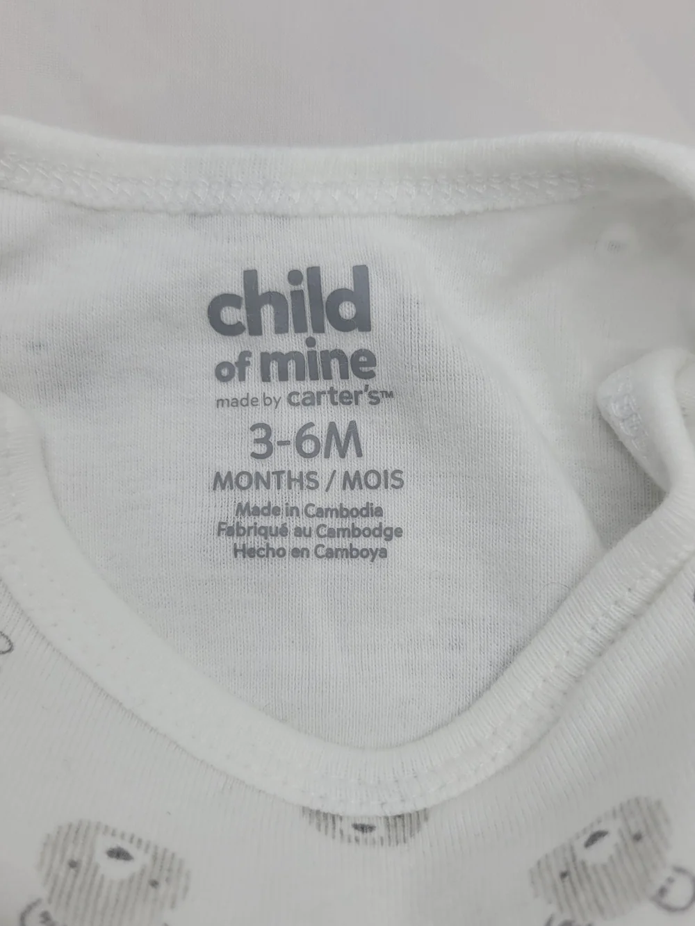 Carter's White Long-Sleeve Bodysuit with Gray Bear Print